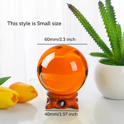 Vista 2 de Bola de Cristal Ámbar Pequeña 60mm/2.3 pulgadas con Soporte de Madera Rosa y Caja de Regalo para Fotografía de Lensball, Adivinadora, Feng Shui