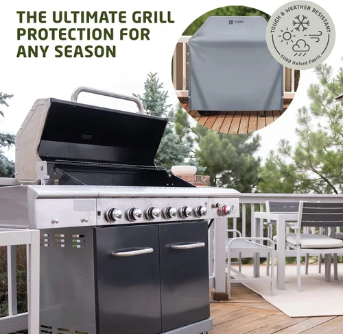 Vista 2 de Cubierta prémium para parrilla para todo tipo de clima, 58 pulgadas, doble capa de tela oxford 600D, 100 % impermeable, para parrilla a gas