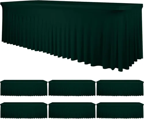 Vista 10 de fani Paquete de 2 faldas de mesa elásticas negras para mesa rectangular de 6 pies, manteles elásticos de elastano lavables con falda, mantel