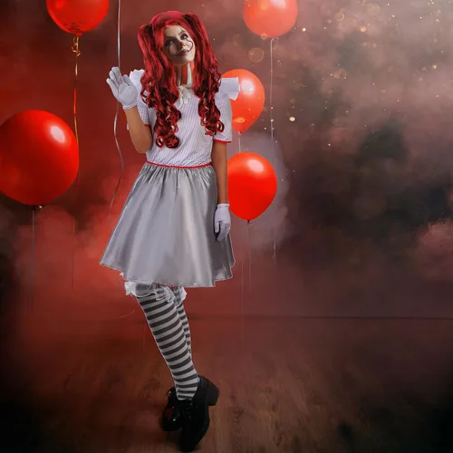 Vista 7 de Toulite Halloween Carnevil Clown Costume for Women Clown Wig Dress up Clown Costume for Halloween Scary Cosplay Party
