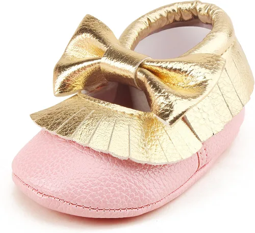 Vista 2 de DELEBAO Zapatos de cuna con borla y suela suave para bebés y niños pequeños