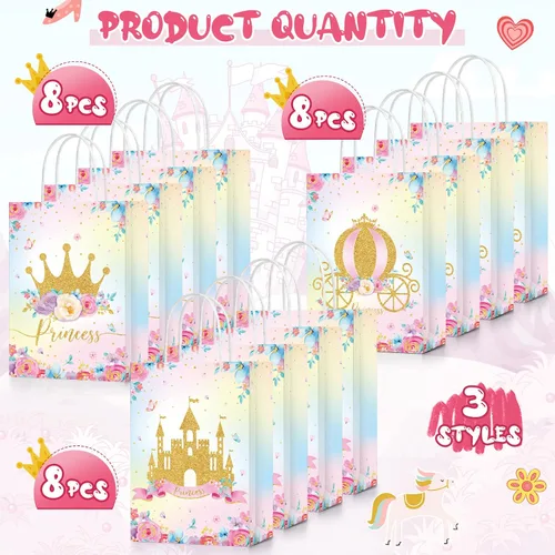 Vista 4 de Sepamoon 24 bolsas de regalos de princesa, con temática de princesa, corona, castillo, con asas, para cumpleaños de niñas y niños, decoraciones