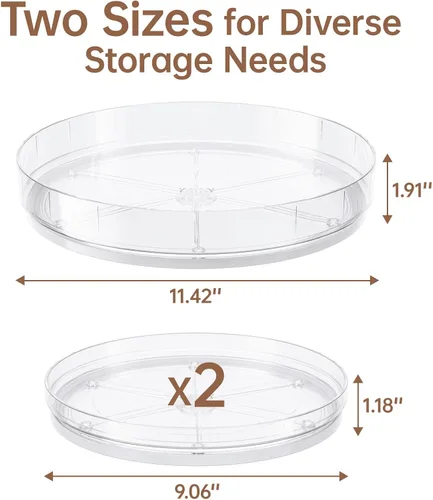 Vista 9 de LAMU Paquete de 3 organizadores Lazy Susan, tocadiscos transparentes Lazy Susan para gabinete, organizador de especias para despensa, refrigerador