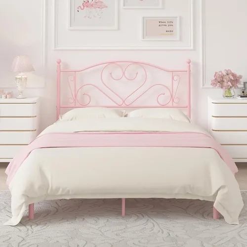 Vista 10 de Weehom Base de cama individual con cabecero, plataforma de metal resistente debajo de la cama, espacio de almacenamiento fácil de montar para niños
