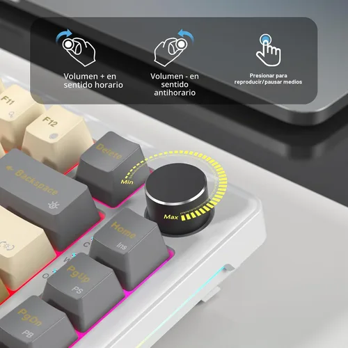 Vista 3 de 75% Teclado para Juegos con Cable, Montaje de Junta de Intercambio en Caliente, Interruptor Blanco, Teclado Mecánico TKL de 82 Teclas, NKRO Cremoso