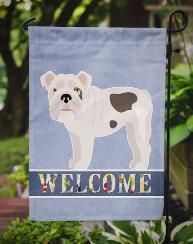 Vista 3 de Caroline's Treasures CK3645GF Bandera de bienvenida de bulldog inglés para jardín, bandera decorativa para patio exterior, obras de arte de patio