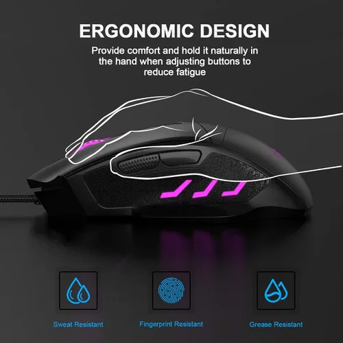 Vista 2 de CP3 Ratón para juegos con cable de 3200 DPI ajustable para computadora ratones para juegos de PC con 4 luces LED para computadora portátil y PC