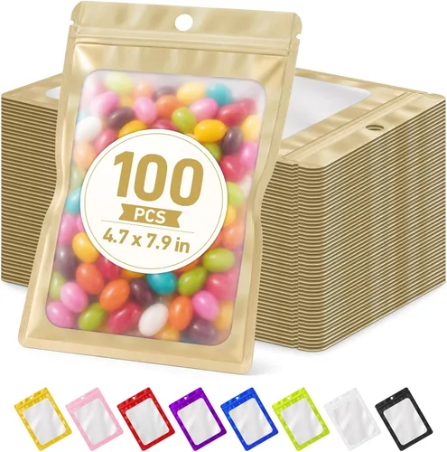 Vista 15 de 100 bolsas de Mylar resellables, bolsa pequeña a prueba de olores Oro claro
