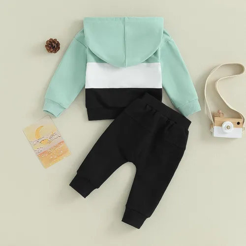 Vista 3 de Ropa de otoño e invierno para bebé niño, con capucha, de manga larga, a rayas, pantalones elásticos para recién nacidos