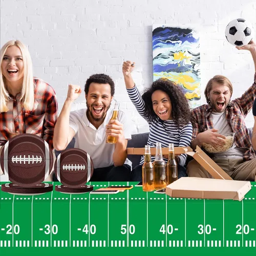 Vista 5 de Juego de platos y servilletas para fiesta de fútbol para 24 invitados, manteles desechables de fútbol deportivo, decoración para fiesta de fútbol