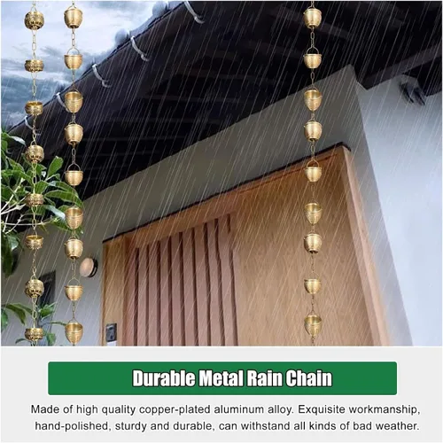 Vista 3 de Rain Chains,Rain Catcher Chain, Hanging Rain Chain Aluminum, Decorative Water Catcher Copper-Plated Cup, Heavy Rain Water Chain,B-1m/33 ft