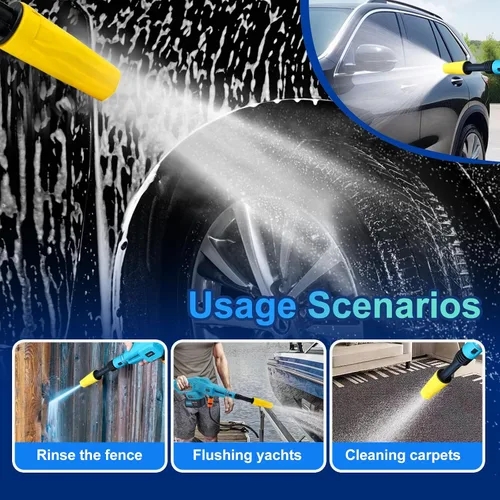 Vista 3 de Lavadora a presión inalámbrica y aspiradora de mano, 350 PSI, aspiradora recargable, potente 12000 PA, kit de limpieza portátil para automóvil