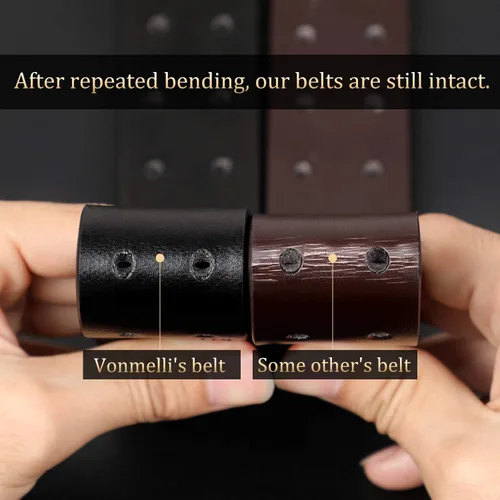 Vista 4 de VONMELLI Cinturón de cuero de doble punta para hombres, cinturón de doble ojal para pantalones
