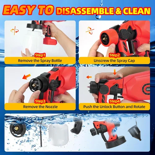 Vista 6 de Pulverizador de pintura inalámbrico para batería Milwaukee M18 de 18 V, pistola de pintura eléctrica para casa, 4 boquillas de cobre, pistola