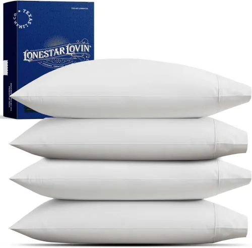 Vista 13 de TEXAS LINEN CO. Juego de 4 fundas de almohada de algodón egipcio premium tamaño estándar/queen - Fundas de almohada de lujo de algodón de alto Gris