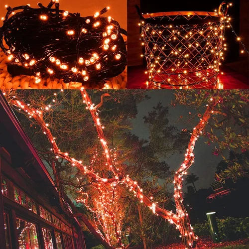 Vista 4 de Twinkle Star Guirnalda de 200 luces LED de Halloween de 66 pies con certificación UL segura para exteriores, luces de hadas enchufables, cable verde