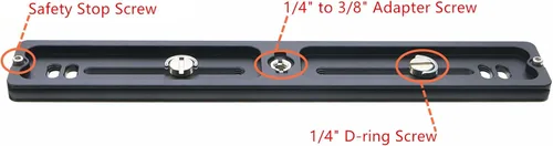 Vista 4 de PU-250 - Placa universal de liberación rápida larga de 9.843 in, riel deslizante de cola de milano doble con tornillo de anillo en D para cabeza