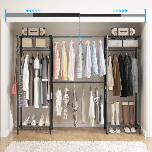 Vista 6 de Homdox Perchero resistente con varillas extensibles para colgar, perchero de metal ajustable para colgar ropa, armario independiente con estantes