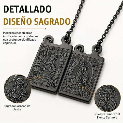 Vista 2 de Steeltime - Escapulario de San Benito (18 quilates) chapado en oro de 18 quilates Negro