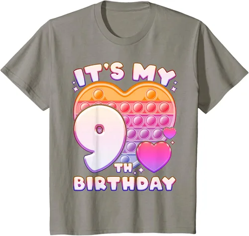Vista 28 de Pop-it Birthday Girl 9 años de edad, Push it Pop Fidget Bubble Camiseta, Negro