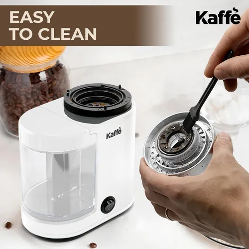 Vista 5 de Kaffe - Molinillo eléctrico de café con rebabas (5.5 onzas) con ajustes de grosor ajustables, rebabas planas, [nuevo motor mejorado], molinillo