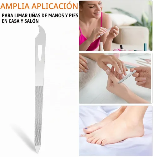 Vista 6 de Juego de limas de uñas de acero inoxidable de 6 piezas con punta limpiadora, doble cara, duradera, profesional para uñas naturales