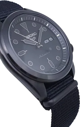 Vista 2 de Seiko 5 deportes negro Dial negro correa de nylon reloj de los hombres SRPE69K1