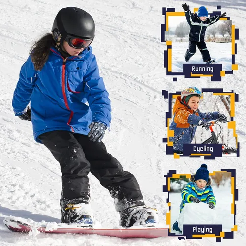 Vista 6 de Guantes deportivos cálidos de invierno para niños, para clima frío, térmico, para nieve, pantalla táctil, para niños y niñas