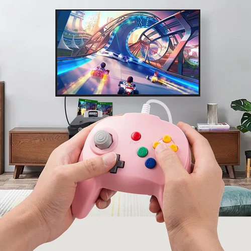 Vista 5 de 2 Pack Wired N64 Controller, MODESLAB Gamepad Joystick Replacment Original 64 Controllers Compatible for N64 Console Upgrade 3D Analog Stick - Pink