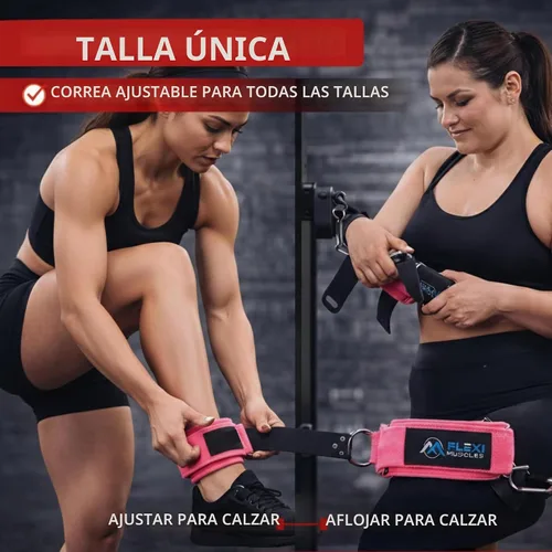 Vista 6 de Correas de tobillo Flexi MusCLES para máquinas de cable. Nuestras cómodas correas acolchadas ajustables para entrenamiento de tobillo con doble