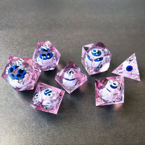 Vista 14 de BESCON - Juego de dados poliédricos con núcleo líquido con bordes afilados, dados poliédricos con borde de afeitar con globo ocular rodante