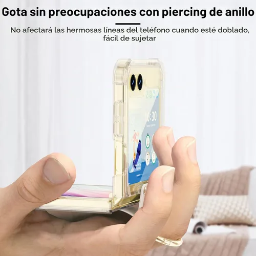 Vista 4 de Funda transparente para Samsung Galaxy Z Flip 6 con anillo, anticaídas a prueba de golpes para Z Flip 6 5G 2024