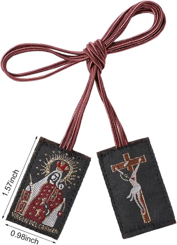Vista 2 de Escapularios Catolicos,3 Pcs Escapulario de la Virgen del Carmen, Escapulario Marrón Hecho a Mano de Nuestra Señora del Monte Carmelo,Escapularios