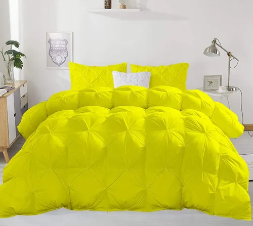 Vista 9 de Lujoso juego de funda de edredón plisada de 5 piezas de color dorado ámbar suave (funda de edredón + 4 fundas de almohada), relleno de edredón