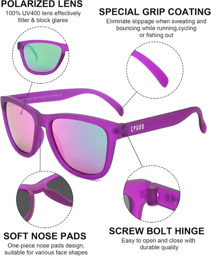 Vista 4 de EPHIU Lentes de sol deportivos polarizados para hombres y mujeres, lentes de espejo para correr, senderismo, ciclismo