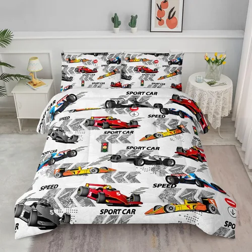 Vista 31 de Juego de edredón para niños Axolotl, tamaño individual, juego de ropa de cama con diseño de autos de carreras para niños, niñas, adolescentes