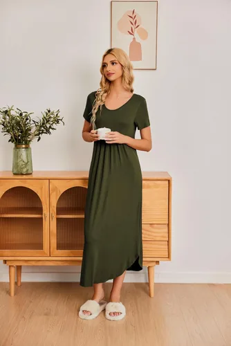 Vista 2 de Ekouaer Camisones largos para mujer, vestido de casa, talla grande, ropa de dormir plisada, ropa de descanso de longitud completa S-4XL