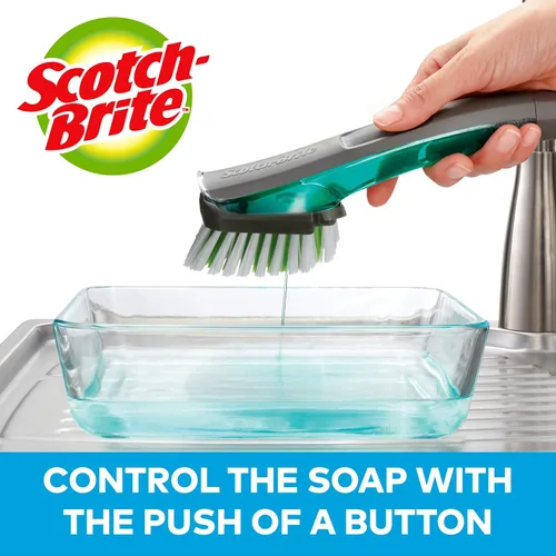 Vista 4 de Scotch-Brite avanzado - Mango de control de jabón con cepillo, fácil de usar, antimicrobiano, duradero y reutilizable; y mango de control de jabón
