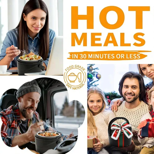 Vista 2 de Aotto Caja de almuerzo eléctrica, calentador de alimentos portátil de 40 oz, calentador de almuerzo portátil para trabajo/oficina/coche/viaje