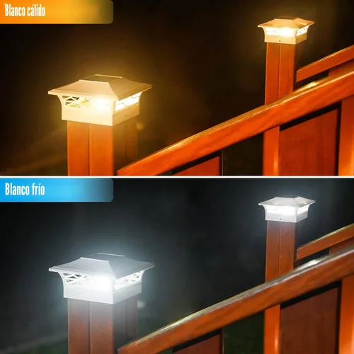 Vista 2 de VOLISUN - Faroles solares para poste: paquete de 2 luces para exteriores, para cubierta, con casquillo blanco, resistente al agua, 2 modos