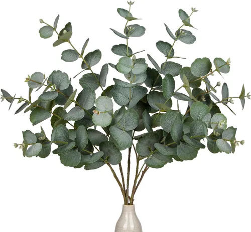 Vista 12 de GnFlus 5 tallos artificiales de eucalipto de otoño, hojas de eucalipto, ramas de hojas de otoño, decoraciones de otoño con hojas de otoño de espuma
