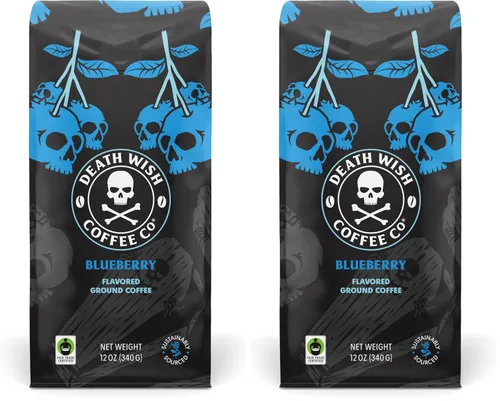 Vista 32 de Death Wish Coffee - Café molido orgánico de tostado medio, paquete de 6 Fair Trade Arabica & Robusta, Stone Fruit Caramel & Roasted Nut Notes