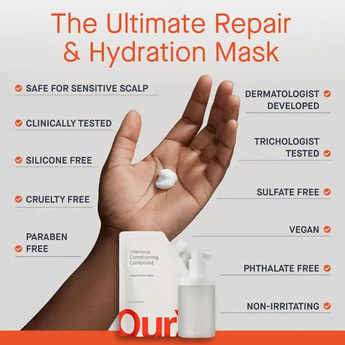 Vista 9 de OurX Mascarilla hidratante para el cabello – Compuesto acondicionador intensivo (10.8 fl oz) Humedad profunda y reparación para cabello rizado