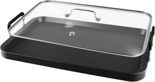 Vista 3 de Tapa de vidrio para plancha Vayepro de 17 pulgadas, accesorio transparente para olla, baño de vidrio, mantener caliente y evitar salpicaduras