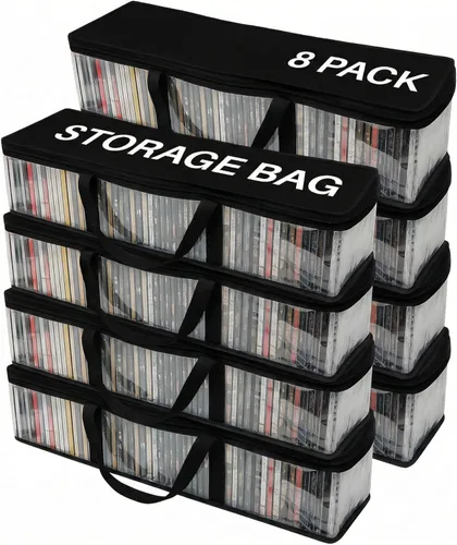 Vista 7 de Evelots Bolsa para Cintas de Casete - Organizador Transparente con Asas - Fácil de Transportar - Sin Polvo ni Humedad - Capacidad para 50 Cintas