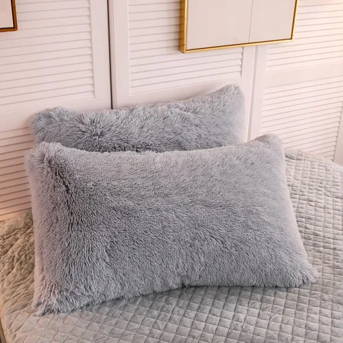 Vista 11 de LIFEREVO Paquete de 2 fundas de almohada de piel sintética, serie de lujo decorativa para el hogar de felpa peluda, funda de almohada peluda súper