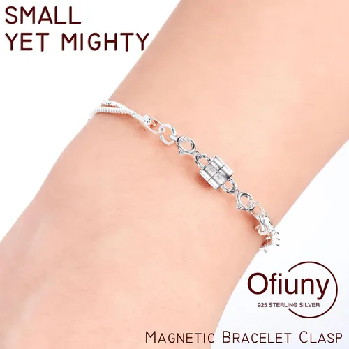Vista 6 de Cierre magnético para collar S925 con doble anillo de resorte, convertidor de plata de ley, extensor de collar para pulsera y joyería