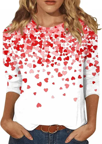Vista 94 de Camisetas personalizadas para mujer, a la moda, casual, de séptima manga, estampada, cuello redondo, camiseta