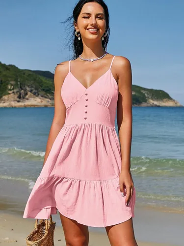 Vista 2 de ZAFUL Vestido corto sin mangas con tirantes delgados para mujer