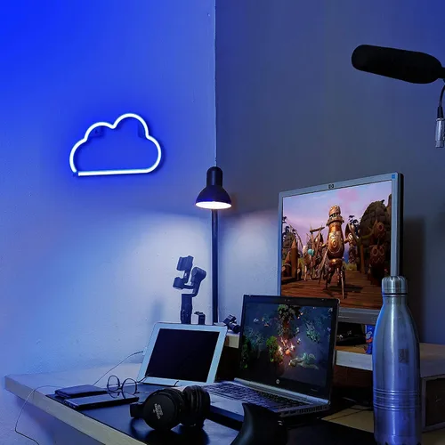 Vista 4 de Lumoonosity Letrero de neón de nube, luz de neón de nube azul alimentada por USB con interruptor de encendido/apagado, letrero LED de nube